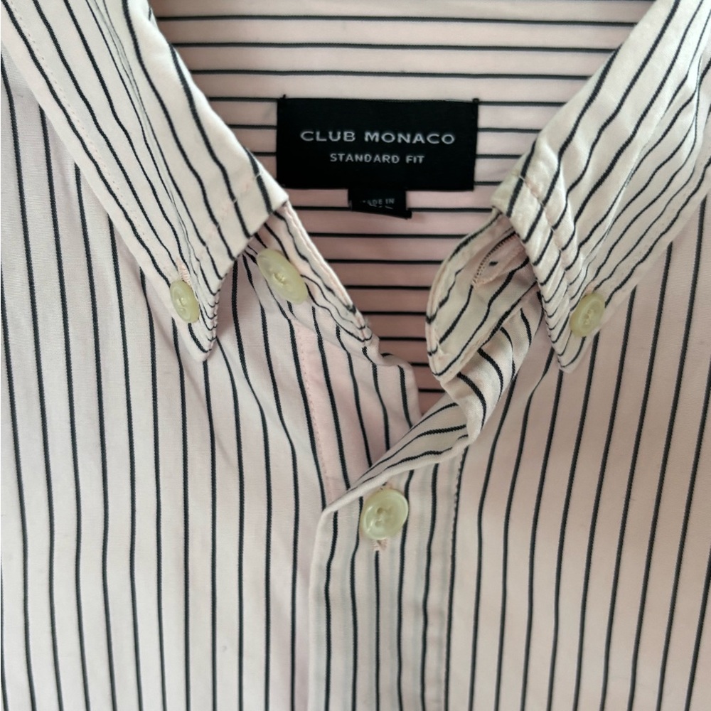 Club Monaco  large Men's Button‎ Down Shirt  pink with Black Stripes